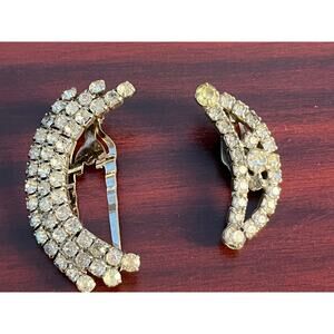 VTG Rhinestone Hair Clip Crescent Moon Clip On Earring Bling Whimsigoth